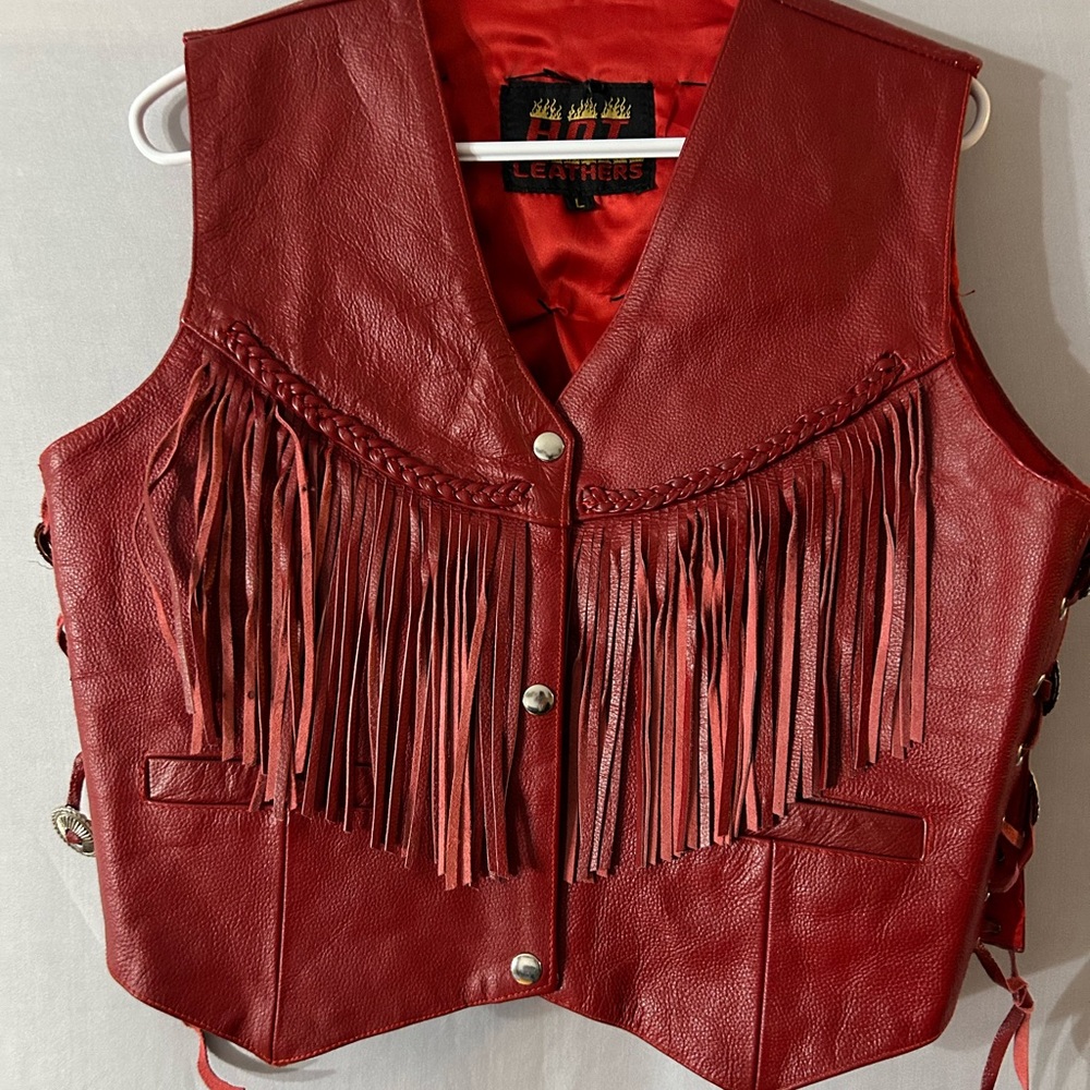 DIY Yallternative Red Leather Vest w/ Fringes & Spiderweb detailing